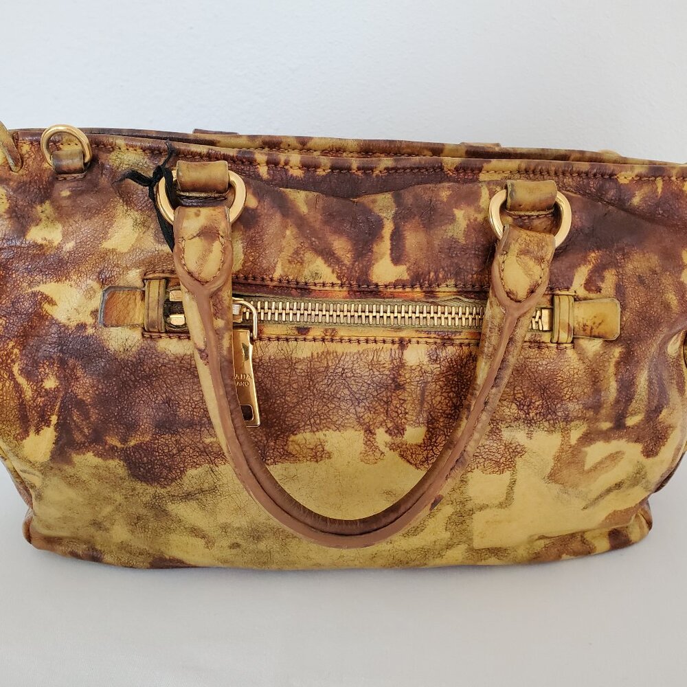 Prada tote top handle bag leather dyed camo brown black beige tan galleria lux - Picture 4 of 16
